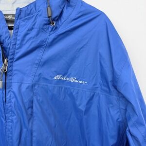 Eddie Bauer WeatherEdge Rain Jacket Mens 2XL Blue Waterproof Hooded Windbreaker